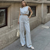 Striped Sleeveless Top and Slim-fit Trousers Set